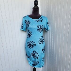 Pat Pat Womens Stretch Mini Shirt Dress Tropical Pattern Monstera Short Sleeve M